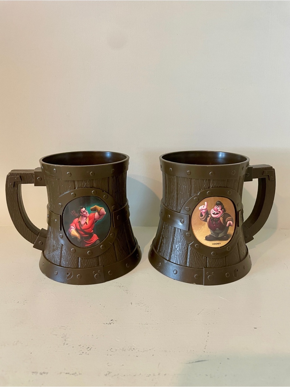 Disney Parks Plastic Stein Gaston's Tavern Pair 2 Mugs Beauty and the Beast WDW